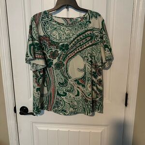 SHEIN Green and Pink Paisley Blouse